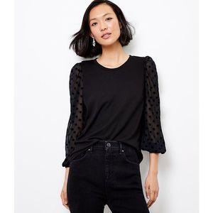 Polka Dotted Mixed Fabric Blouse